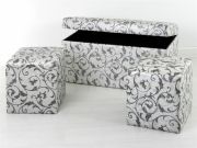 Set de baúl + 2 puff estampado similpiel 